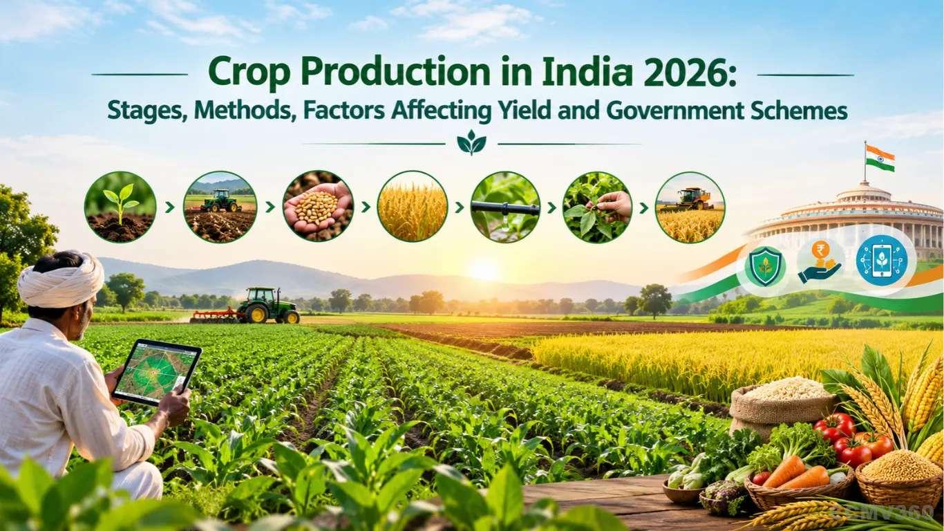 Crop Production in India 2026: Stages, Methods, Factors Affecting Yield and Government Schemes Crop Production in India 2026: Stages, Methods, Factors Affecting Yield and Government Schemes
