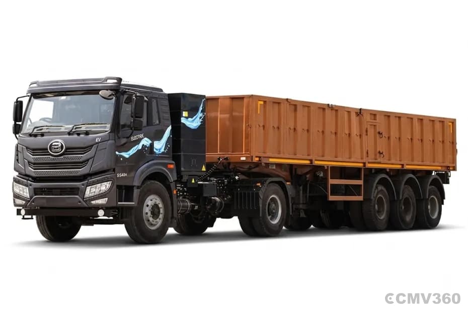 Blue Energy 5548e EV electric truck with trailer in black color Blue Energy 5548e EV electric truck with trailer in black color
