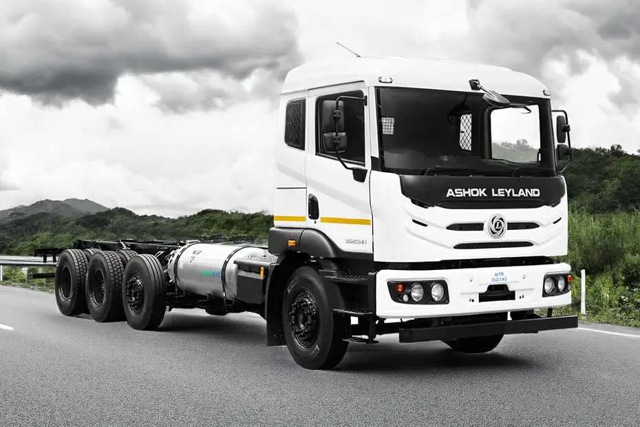 Ashok Leyland AVTR UF3522 white truck chassis right side three-quarter view Ashok Leyland AVTR UF3522 white truck chassis right side three-quarter view