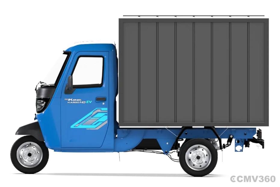 TVS King Kargo HD EV Neptune Blue Container Left Side View TVS King Kargo HD EV Neptune Blue Container Left Side View