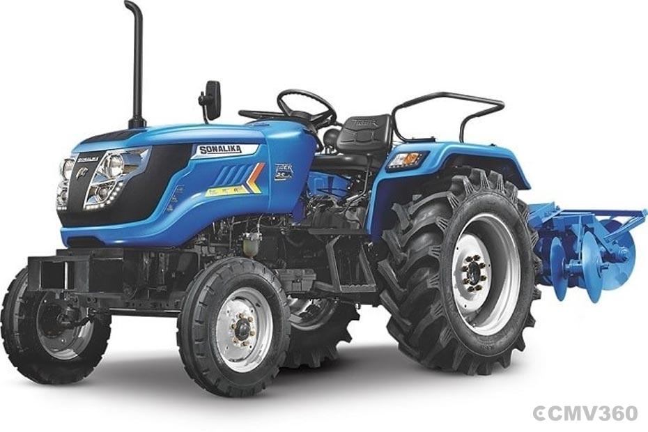 Sonalika Tiger DI 50 2WD blue tractor left front three quarter view Sonalika Tiger DI 50 2WD blue tractor left front three quarter view