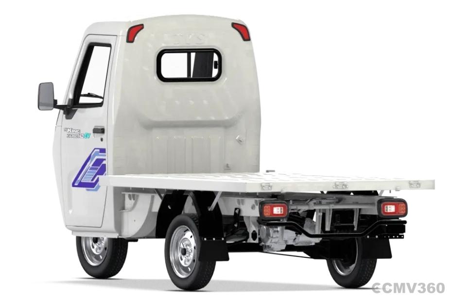 TVS King Kargo HD EV Pristine White Platform Left Rear Three Quarter TVS King Kargo HD EV Pristine White Platform Left Rear Three Quarter