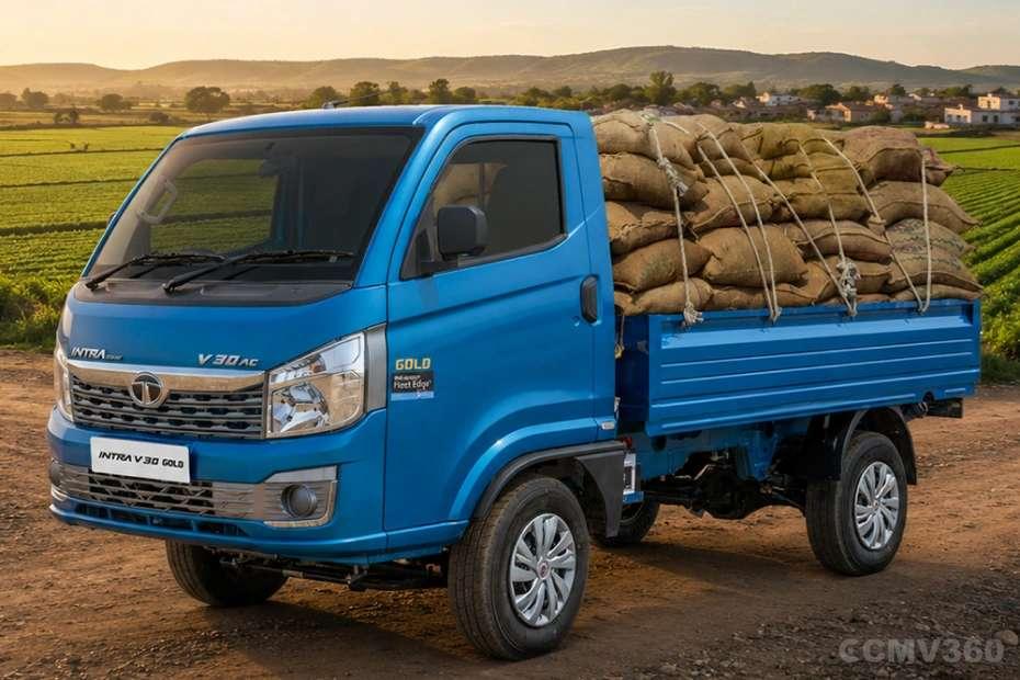 Tata Intra Gold V30 Dodger Blue Colour Pickup Truck Left Front Side Exterior View Tata Intra Gold V30 Dodger Blue Colour Pickup Truck Left Front Side Exterior View