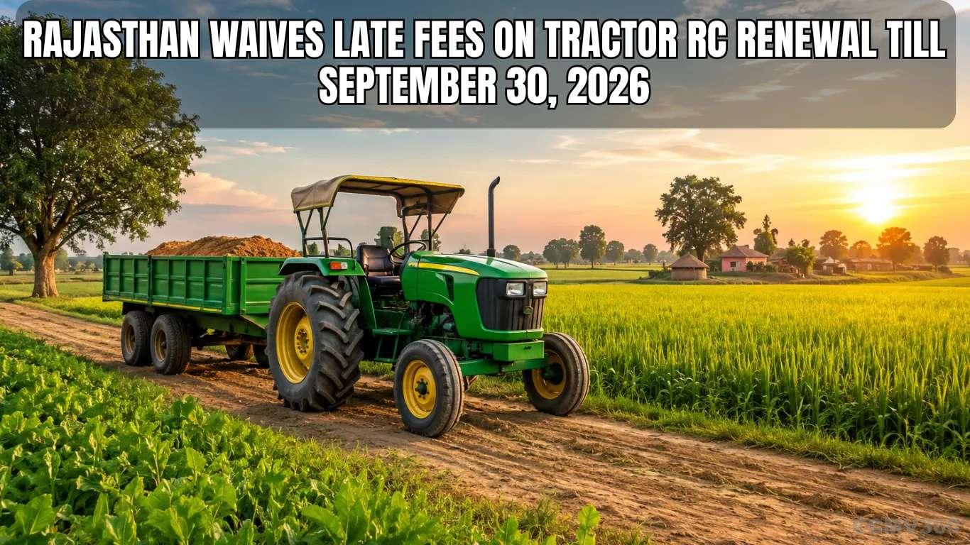 Rajasthan Waives Late Fees on Tractor RC Renewal Till September 30, 2026, Introduces New Rules for Commercial Tractor-Trolleys Rajasthan Waives Late Fees on Tractor RC Renewal Till September 30, 2026, Introduces New Rules for Commercial Tractor-Trolleys