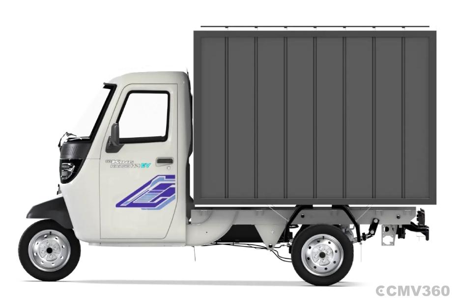 TVS King Kargo HD EV Pristine White Container Left Side View TVS King Kargo HD EV Pristine White Container Left Side View