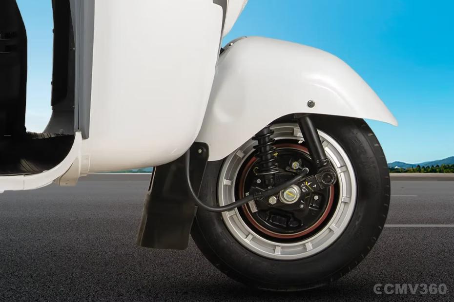 Bajaj WEGO P50 Front Wheel Close View with Suspension and Tyre Bajaj WEGO P50 Front Wheel Close View with Suspension and Tyre