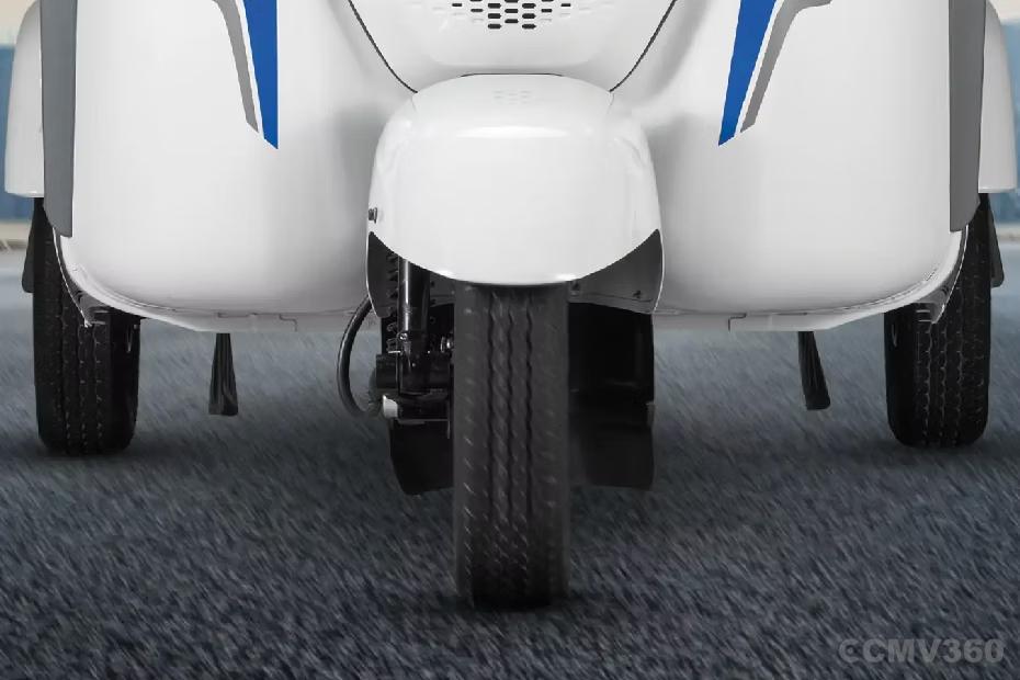 Bajaj WEGO P50 Front View with Single Front Wheel and Dual Rear Wheels Visible Bajaj WEGO P50 Front View with Single Front Wheel and Dual Rear Wheels Visible