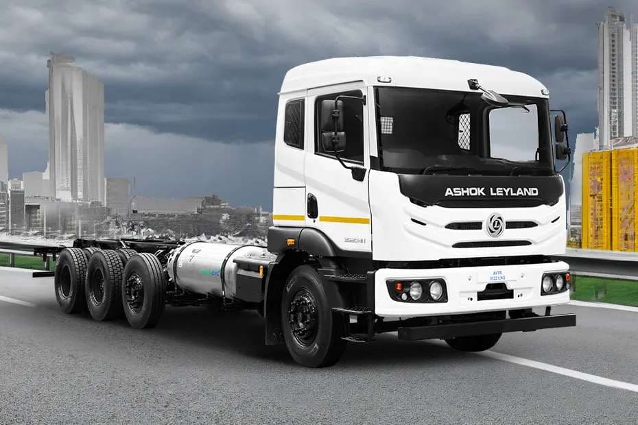 Ashok Leyland AVTR UF3522 white truck chassis front three-quarter right side view Ashok Leyland AVTR UF3522 white truck chassis front three-quarter right side view