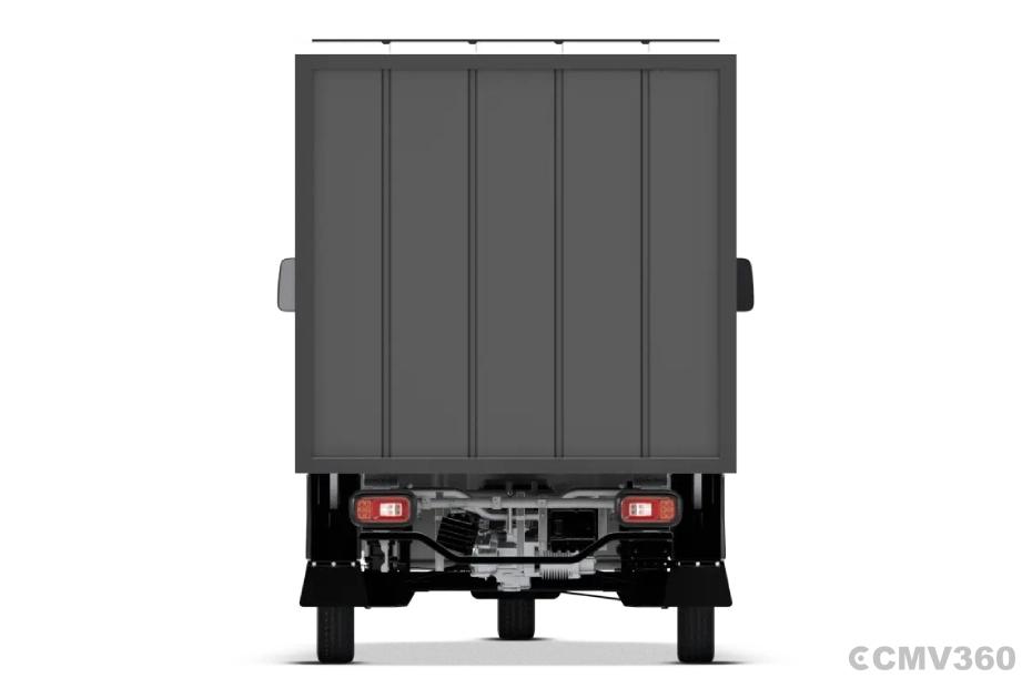 TVS King Kargo HD EV Pristine White Container Rear View TVS King Kargo HD EV Pristine White Container Rear View