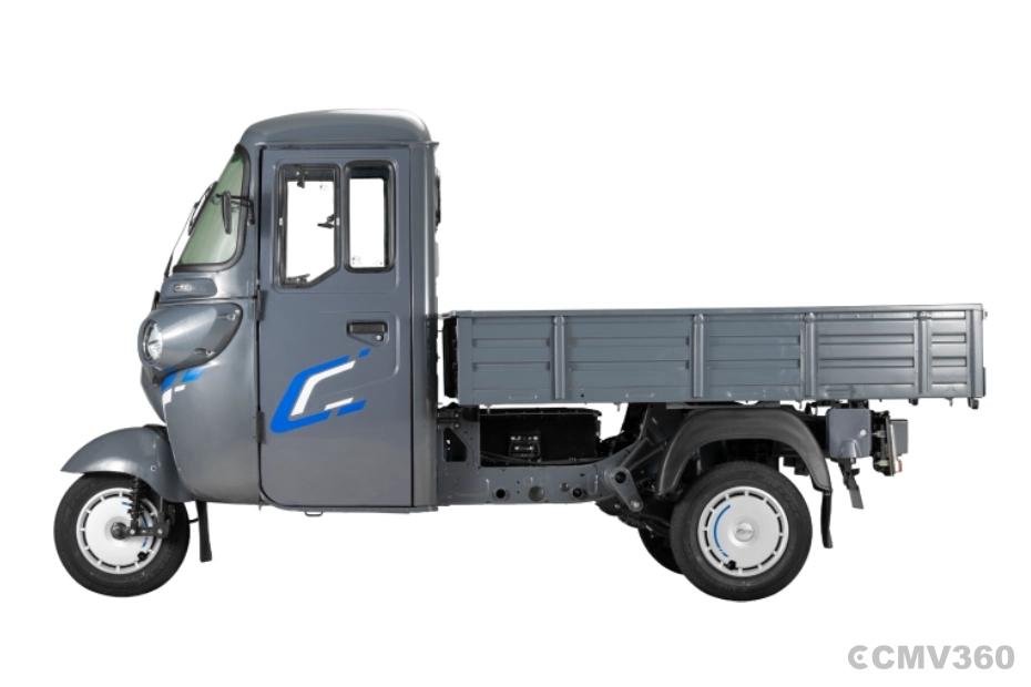 Bajaj WEGO C90 electric three-wheeler side profile with spacious cargo load body Bajaj WEGO C90 electric three-wheeler side profile with spacious cargo load body