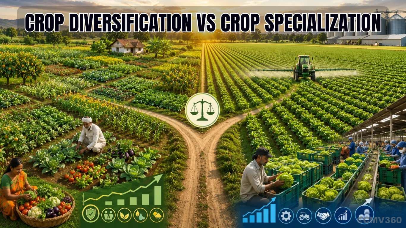 फसल विविधीकरण बनाम फसल विशेषज्ञता: कौन सी कृषि रणनीति बेहतर लाभ, कम जोखिम और दीर्घकालिक सफलता प्रदान करती है? Crop Diversification vs Crop Specialization: Which Farming Strategy Delivers Better Profits, Lower Risks, and Long-Term Success?