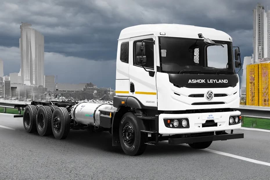 Ashok Leyland AVTR UF3522 white truck chassis front three-quarter right side view Ashok Leyland AVTR UF3522 white truck chassis front three-quarter right side view