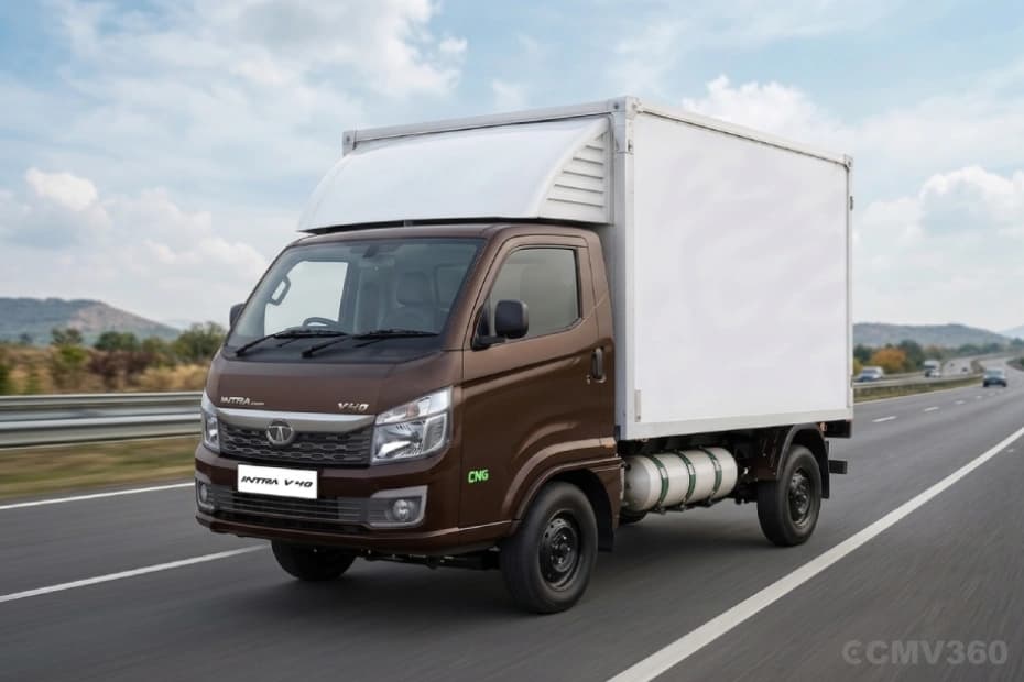 Tata Intra V40 CNG mini truck driving on highway Tata Intra V40 CNG mini truck driving on highway
